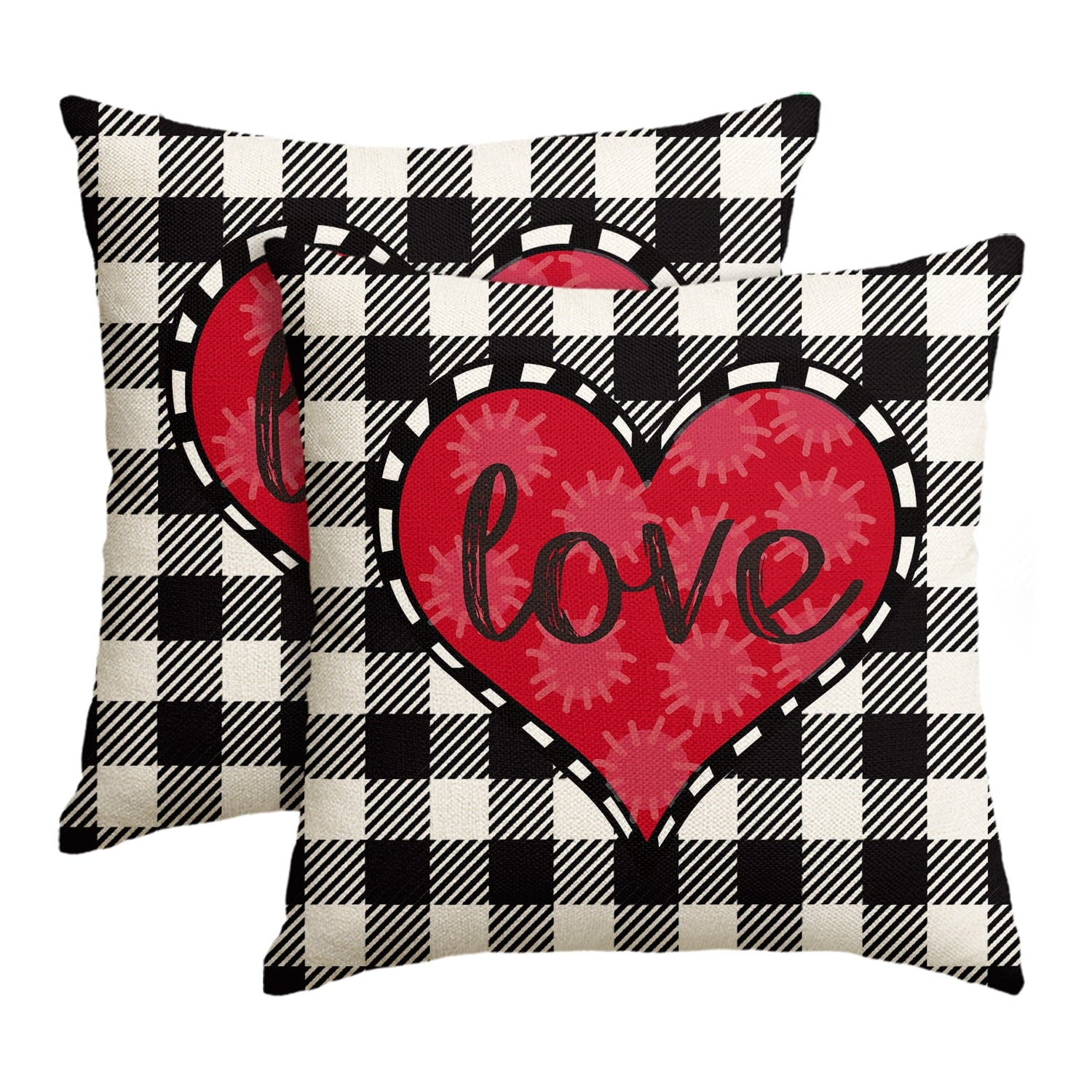Sm:)e Buffalo Plaid Love Heart Valentines Day Throw Pillow Cover Set of 2, 18x18 Inch