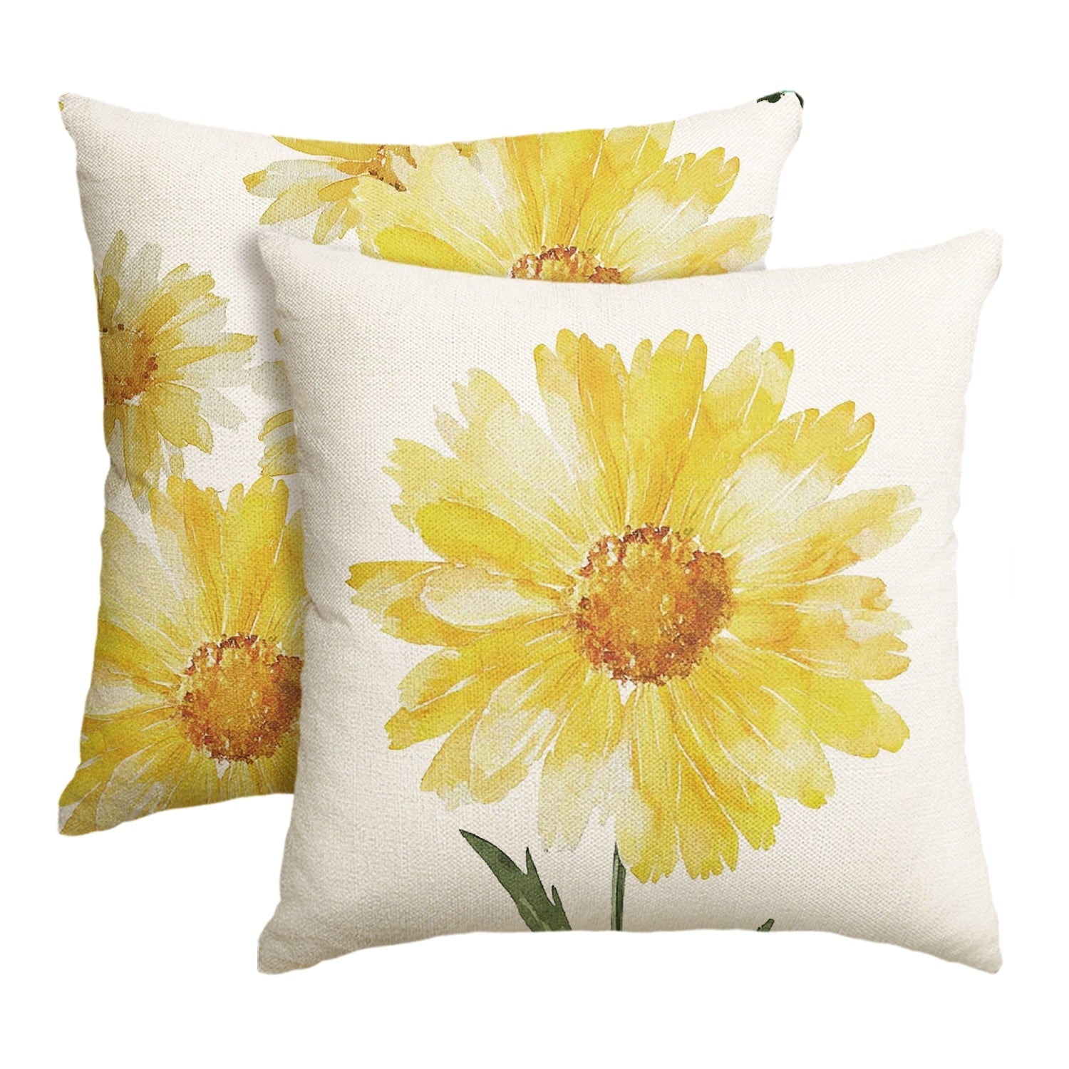 Sm:)e Yellow Daisy Floral Spring Throw Pillow Covers Set of 2,18x18 Inch
