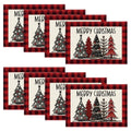 Smile Red and Black Buffalo Plaid Christmas Trees Placemats Set of 8, 12 x 18 Inch