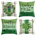 Sm:)e Saint Patricks Day Pillow Covers Set of 4, 18x18Inch Shamrock Wreath Blessed Watercolor Outdoor Cushion Case for Sofa Couch