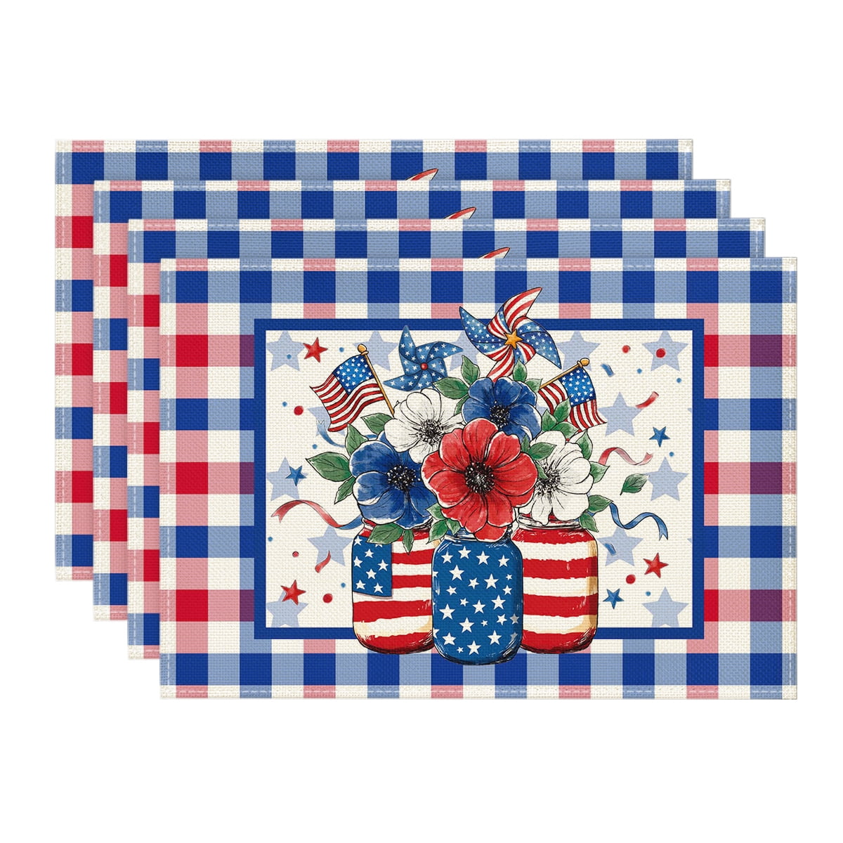 Sm:)e Buffalo Plaid Flower Vase 4th of July Placemats Set of 4 12x18 Inch