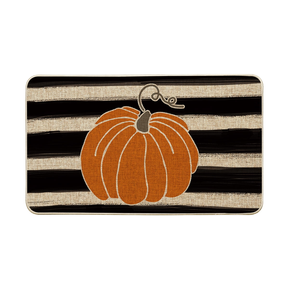 Sm:)e Fall Thanksgiving Stripe Pumpkin Decorative Doormat 17 x 29 Inch, Low-Profile Yard Floor Switch Mat for Indoor Outdoor