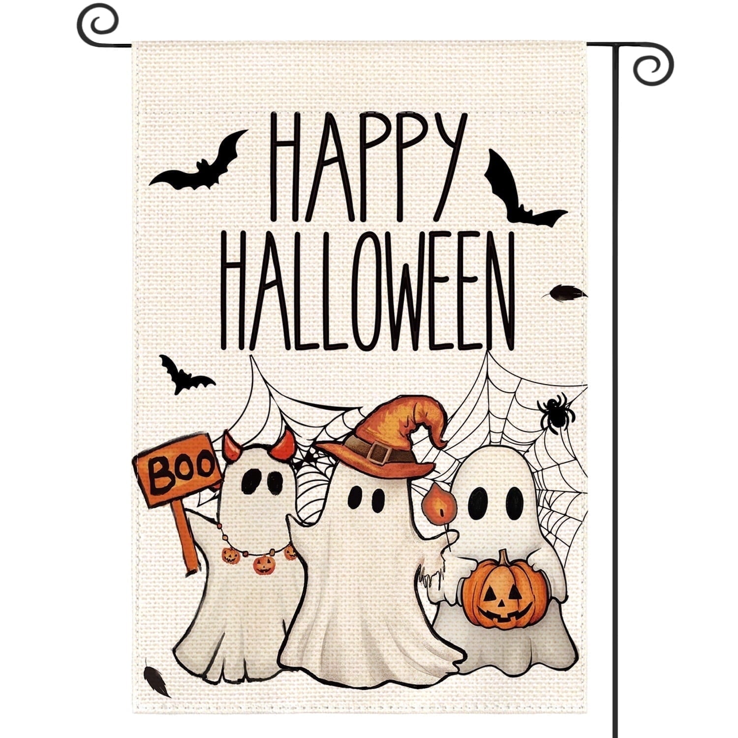 Sm:)e Ghost Spider Web Happy Halloween Garden Flag 12 x 18 Inch, Double-Sided Printing, Outdoor Welcome Decor for Yards