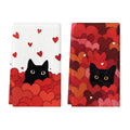 Sm:)e Valentine's Day Kitchen Dish Towels, 18x26 Inch, Set of 2, Red Hearts and Black Cat