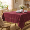 Sm:)e Fabric Openwork Farmhouse Style Linen Tablecloth 60 x 104 Inch Rectangle, Machine Washable Classic Table Cover for Dinner/Party Decoration/Holiday, Red