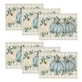 Smile Blue Pumpkins Eucalyptus Leaves Fall Thanksgiving Table Placemat 6 Set 12 x 18