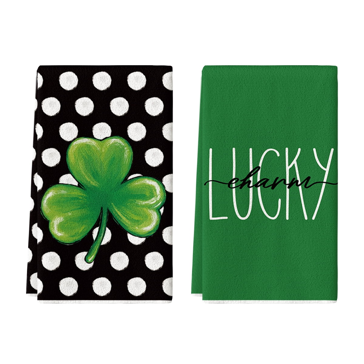 Sm:)e Locky Clover Polka Dot Saint Patricks Day Kitchen Dish Towels 18x26 Inch Set of 2 Polka Dot