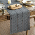 Sm:)e Dark Grey Farmhouse Woven Rustic Hollow Table Runner, Boho Table Runner 12x72 Inch, Dining Kitchen Home Decor