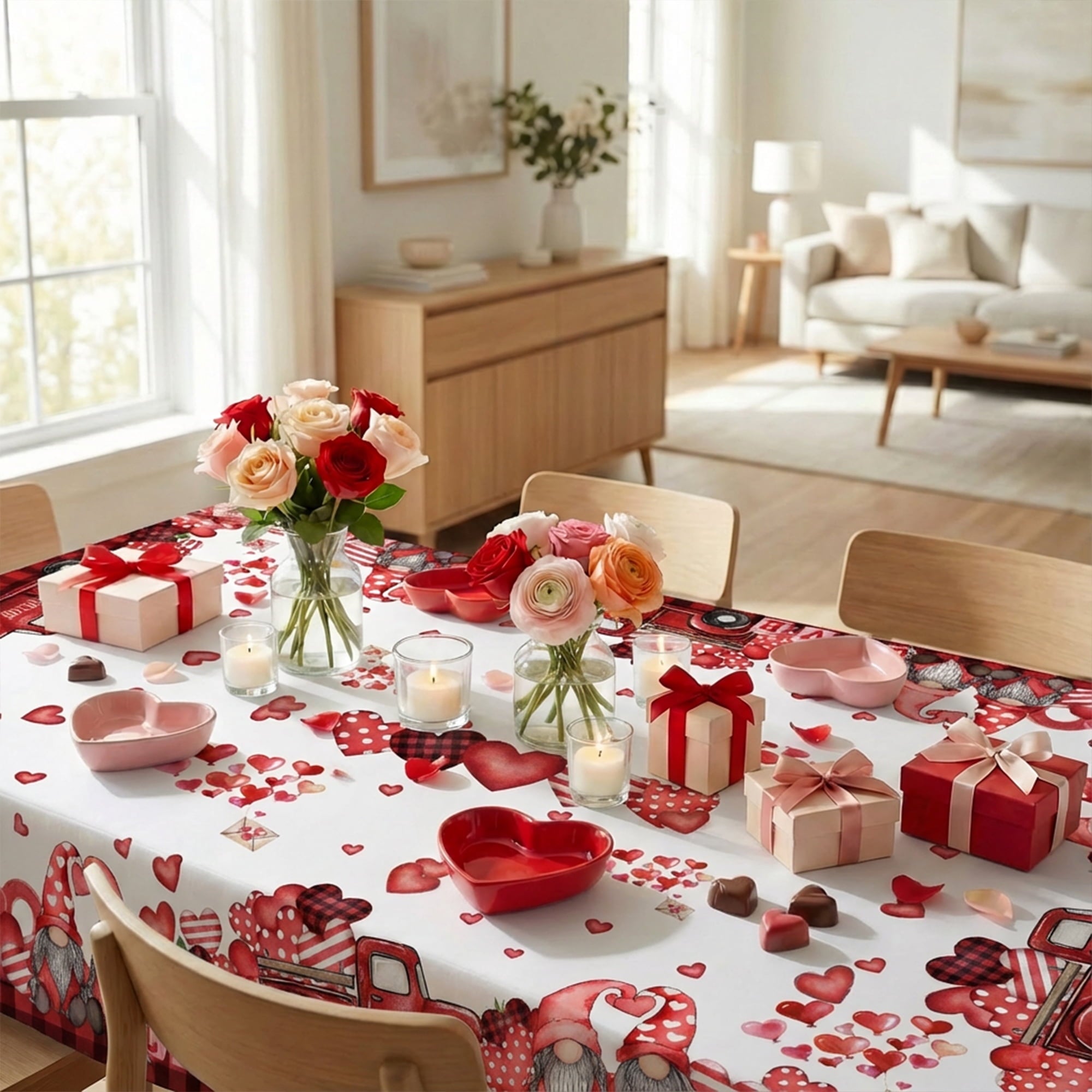 Sm:)e Gnome Truck Love Hearts Valentine's Day Tablecloth 60x104 Inch