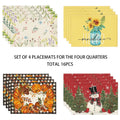 Sm:)e 4 Set Total 16PCS Seasonal Decorative Placemats, All Season Polyester Durable Vintage Rustic Table Mats for Kitchen Home Farmhouse Cabin Decor Holiday Celebration