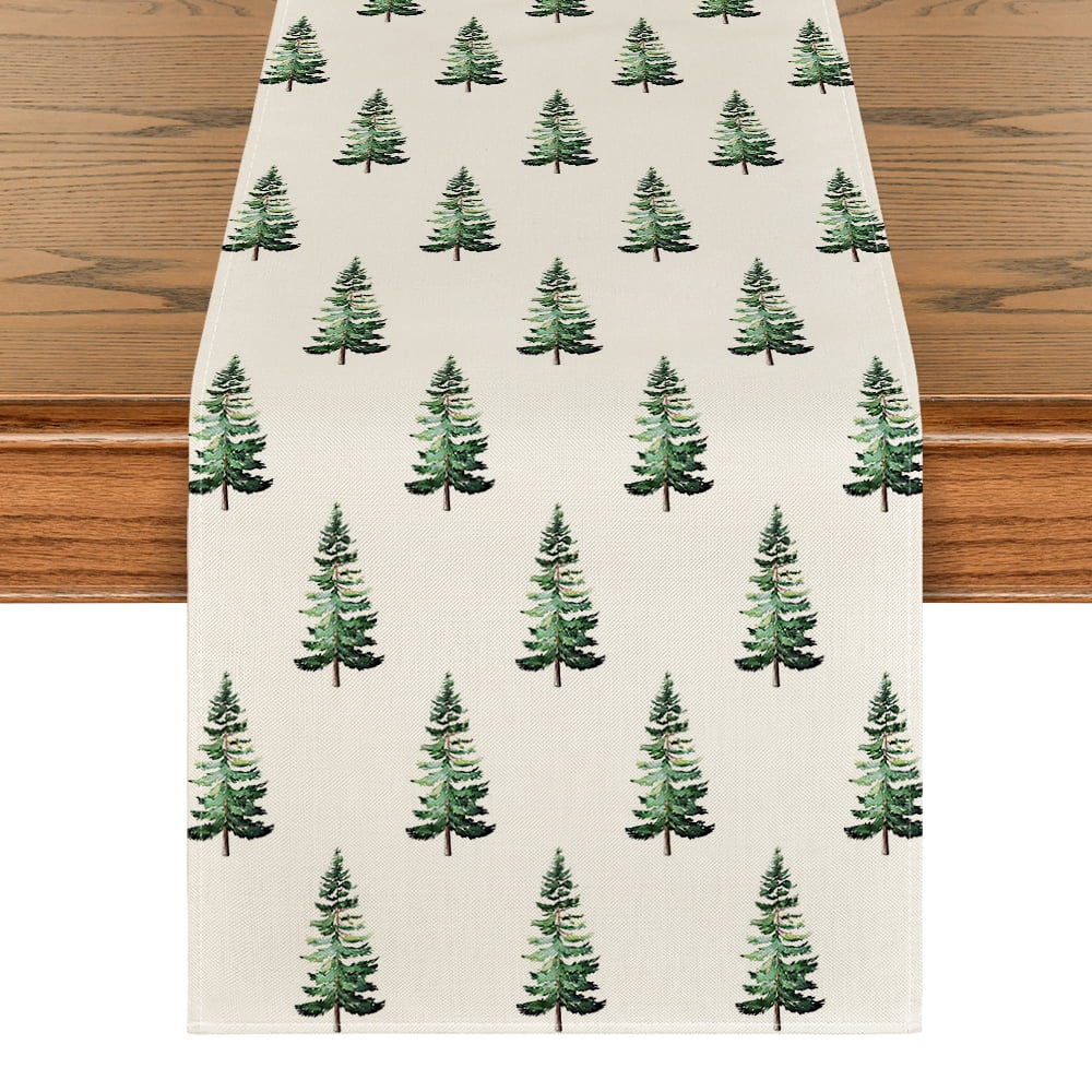 Sm:)e Xmas Tree Christmas Table Runner, Seasonal Winter Kitchen Dining Table Decoration for Home Party Decor 13x90 Inch