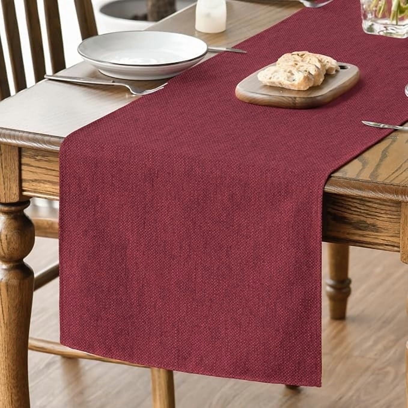 Sm:)e Dark Red Table Runner 13x72 Inch, Seasonal Washable Kitchen Dining Table Decoration for Home Party