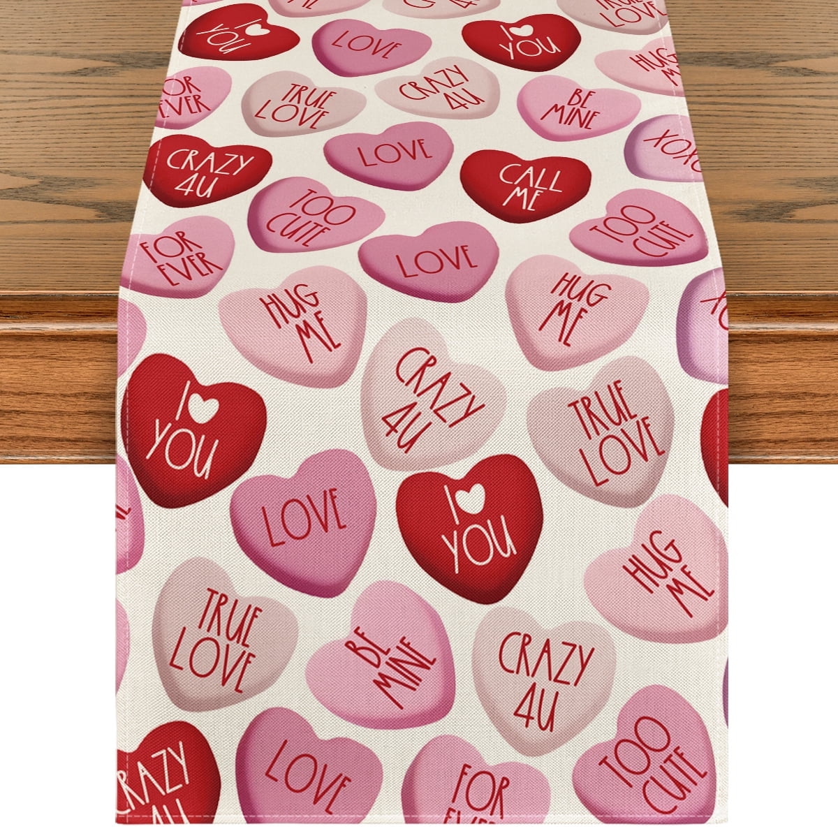Sm:)e Pink Ture Love Heart Valentine's Day Table Runner 13x72 Inch