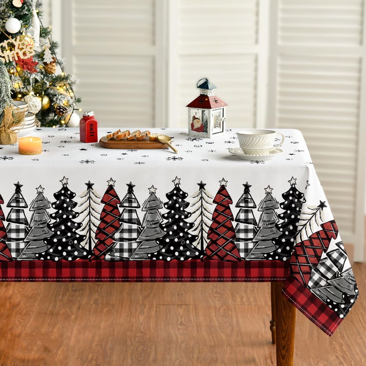 Sm:)e Christmas Trees Red Plaid Table Cloth 52x70 Inch