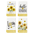 Sm:)e Sunflower Hello Sunshine Summer Kitchen Towels 18x26 Inch Set of 4 Yellow Buffalo Plaid