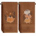 Sm:)e 2 Pcs Single & Tiered Pumpkin Maple Foliage Curly Vine Embroidered Fall Hand Towels, 100% Cotton Absorbent Kitchen Scouring Towels, 18 x 26 Inch