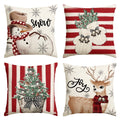 Sm:)e Christmas Snowman Reindeer Gloves Eucalyptus Throw Pillow Covers Red, 20 x 20 Inch Winter Holiday Stripes Cushion Case Decoration for Sofa Couch Set of 4