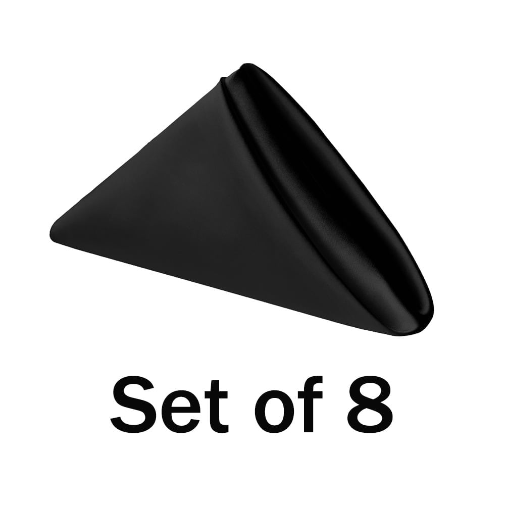 Sm:)e 17x17 inch 8 Pack Satin Napkins for Dinner Lunch Wedding Party, Silky Smooth Washable, Polyester, Black, Square