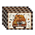 Sm:)e Truck Pumpkin Ghost Plaid Bow Bat Halloween Placemats Set of 4, 12x18 Inch Holiday Table Mats for Indoor Outdoor Party Dining Decoration
