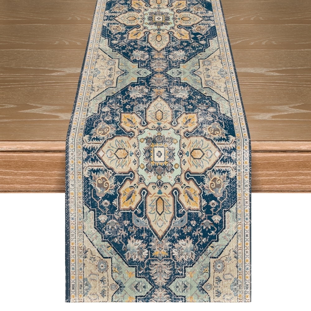 Sm:)e Boho Bohemia Style Sliver Table Runner, Rustic Farmhouse Kitchen Dining Table Decoration for Home Party Decor 13x72 Inch