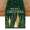 Sm:)e Black Red White Tree & Snowflake Pattern Green Christmas Table Runner , 13 x 72 Inches Farmhouse Table Decor, Universal for Indoor Outdoor Kitchen, Home & Party Decoration