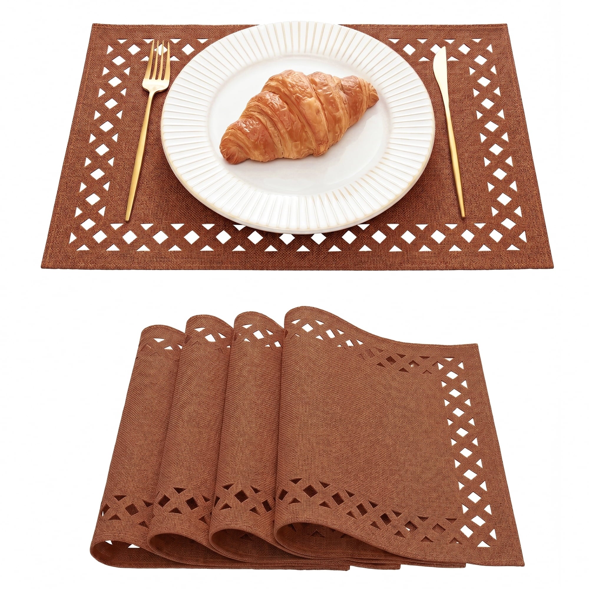 Sm:)e Hollow Out Laser Cut Orange Fall Placemats Set of 4, Seasonal Summer Washable Kitchen Dining Table Decoration for Home Party Decor 12x18 Inch