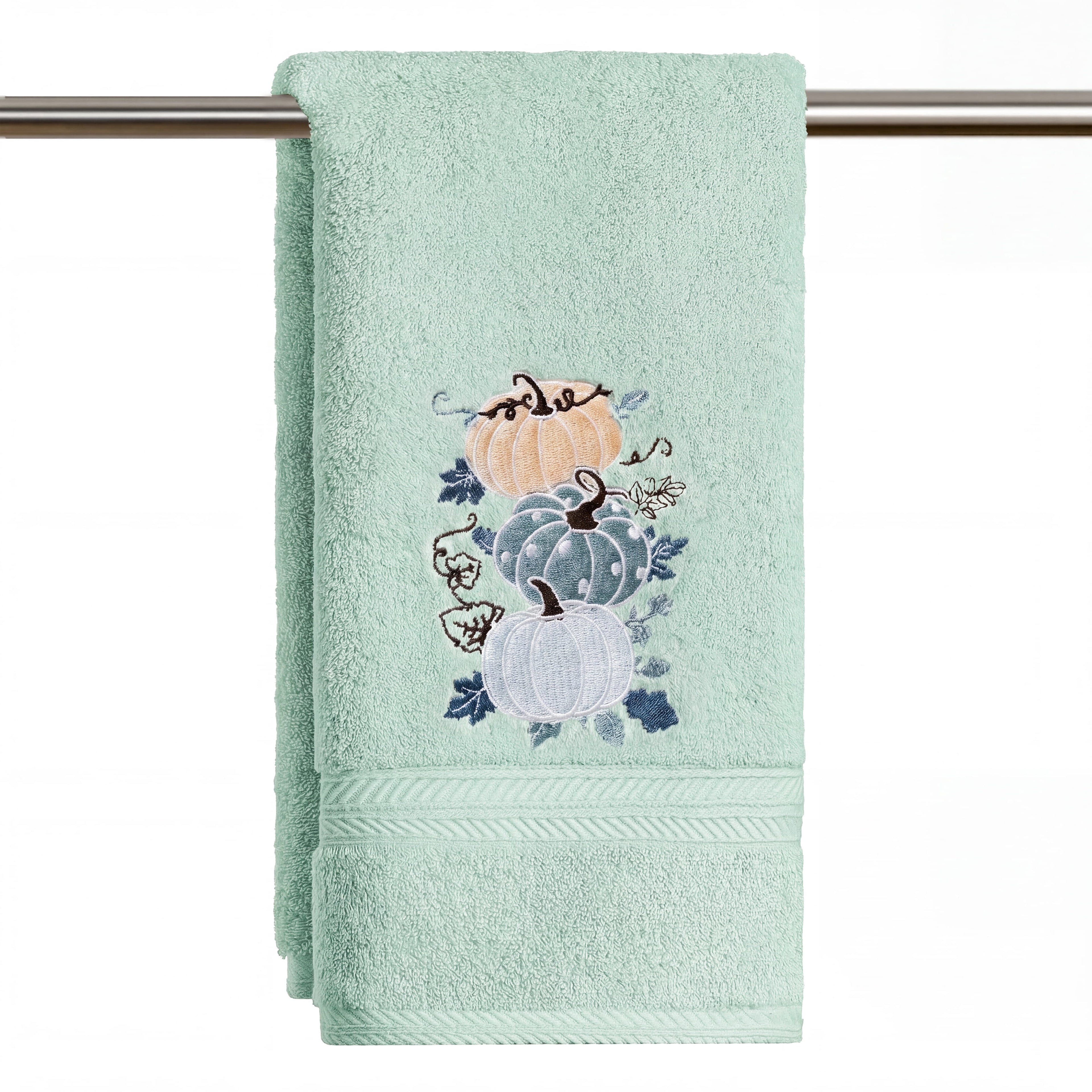 Sm:)e 1 Pc Stacked Blue Gourd Maple Leaf Twisted Vine Embroidered Fall Hand Towel, 100% Cotton Soft Home Kitchen Decor Towel, 18 x 26 Inch