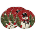 Smile Snowman Cardinals Trees Christmas Placemats Round, 15 Inch Seasonal Winter Birds Xmas Holiday Rustic Vintage Thanksgiving Washable Table Mats Set of 4