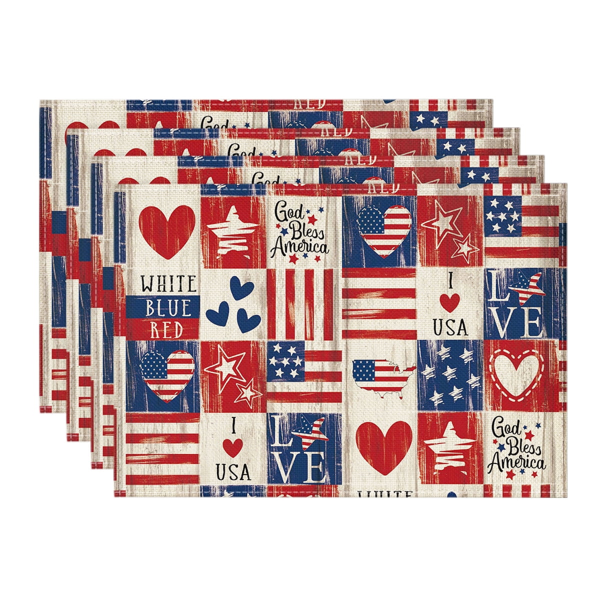 Sm:)e Patchwork Buffalo Plaid Placemats Set of 4, 12 x 18 Inch, 4th of July Table Runner Independence Day Patriotic Table Decoration Gifts Home Kitchen Dining Indoor Holiday Decor