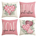 Sm:)e Love You More Eucalyptus Leaves Valentine Pink Throw Pillow Covers Set of 4, 18 x 18 Inch Buffalo Plaid Polka Dot Stripes Love Hearts Cushion Case Decoration for Sofa Couch