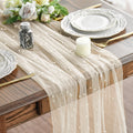 Sm:)e 6PCS Pearl Beige Gauze Table Runner 120 Inch 10FT, Table Decor for Wedding Anniversary Birthday Outdoor Home Party Table