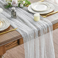 Sm:)e 6PCS Pearl Gauze Table Runner 120 Inch 10FT, Table Decor for Wedding Anniversary Birthday Outdoor Home Party Table