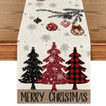 Smile Red Pine Trees Merry Christmas Table Runner, Winter Xmas Holiday Kitchen Dining Table Decoration for Home Party Decor 13x36 Inch