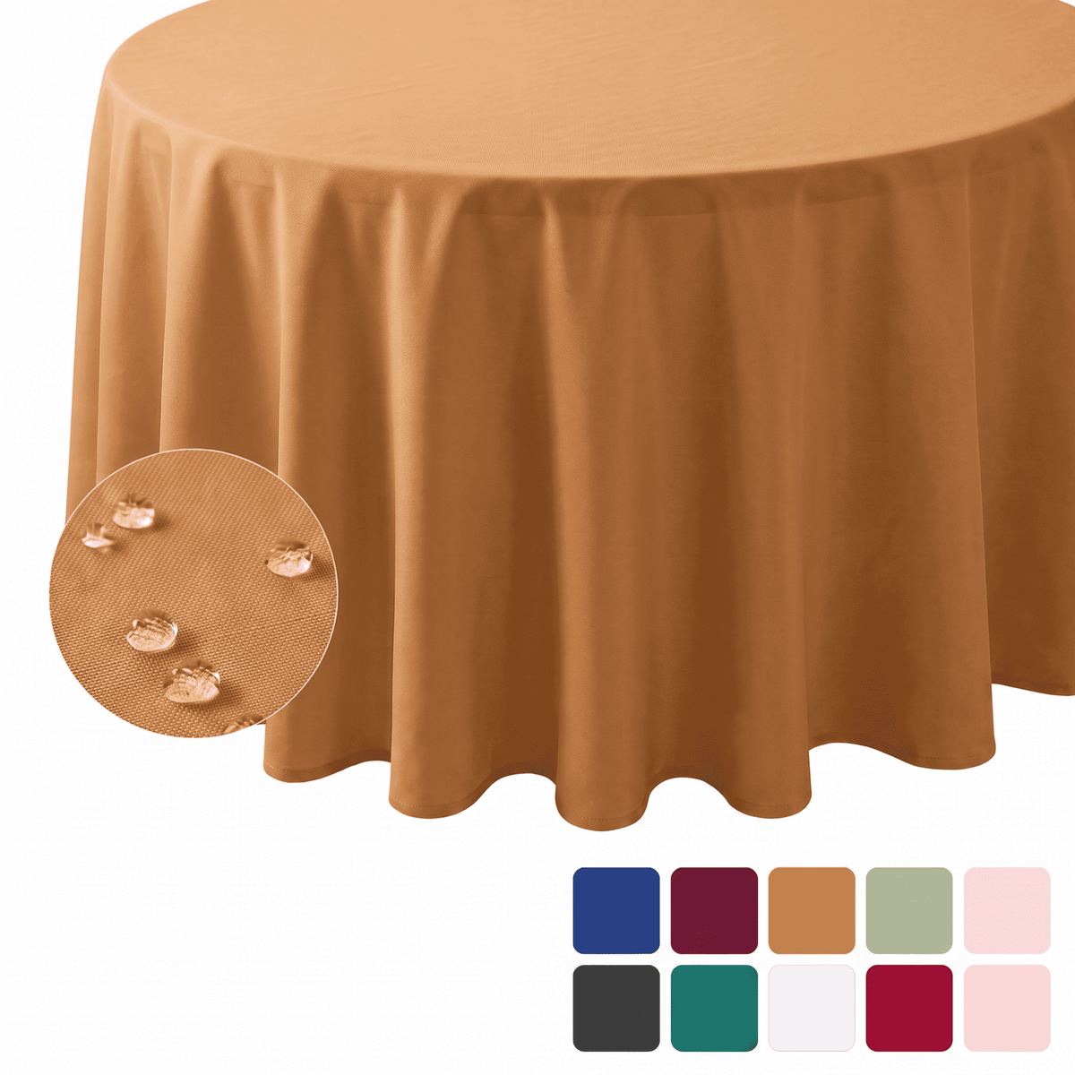 Sm:)e Caramel Farmhouse Style Waterproof Tablecloth 60 Inch, Yarn-Dyed Woven Table Cover for Dining Decor, Round