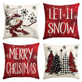 Sm:)e Snowman Let It Snow Christmas Winter Pillow Covers 16 x 16 Inch Set of 4 Red