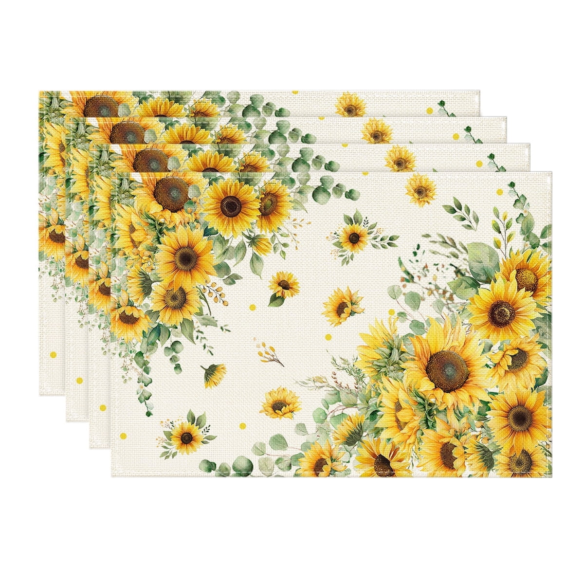 Sm:)e Summer Sunflowers Placemats Set of 4, Vintage Spring Summer Flower Home Kitchen Dining Decor,12 x 18 Inch