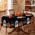 Sm:)e Ghost Cat Jack-O-Lantern Pumpkin Black Halloween Tablecloth 60 x 84 Inch,  Wrinkle-Resistant & Machine Washable Table Cover for Dining Decor, Oval