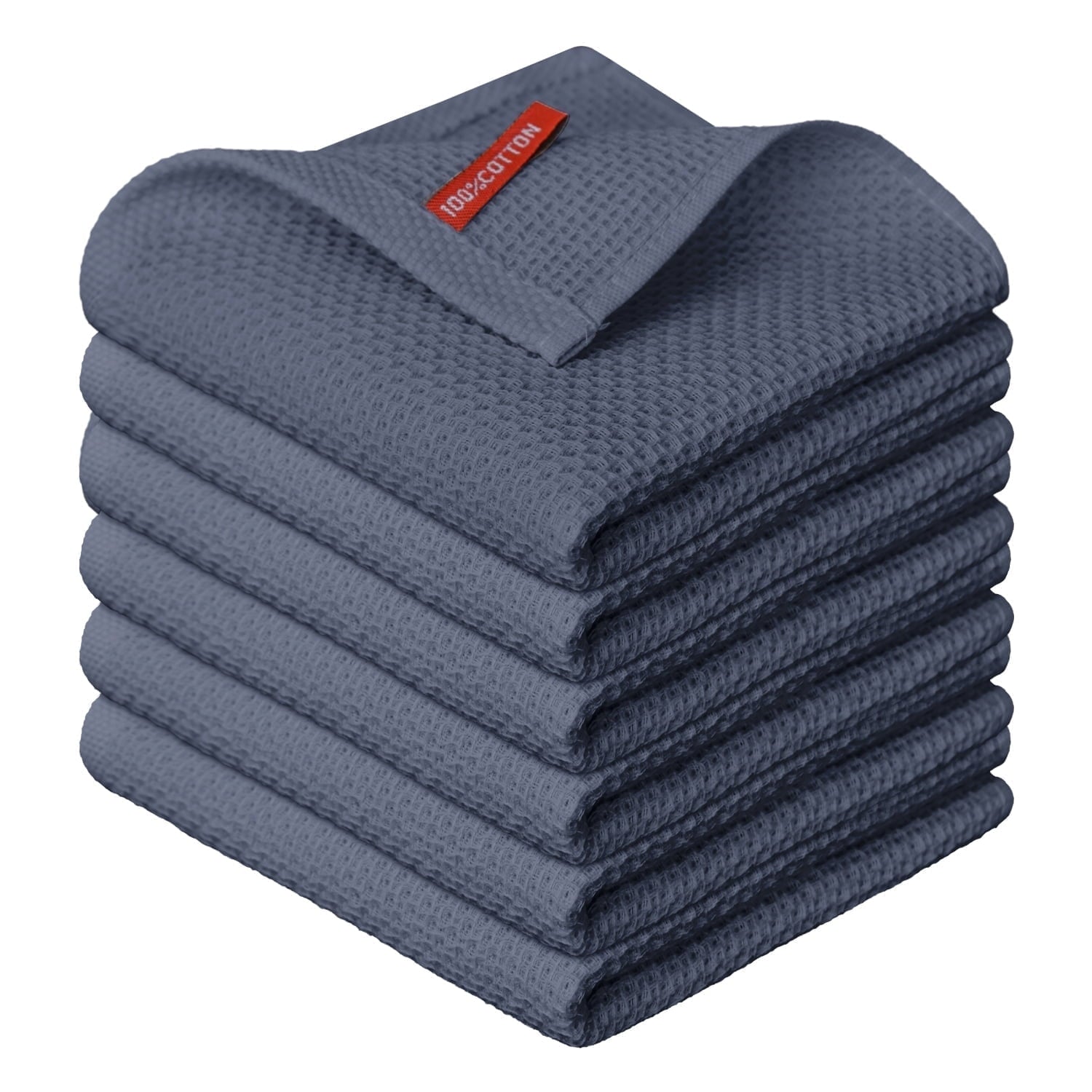 Sm:)e 100% Cotton Waffle Dish Cloths, Dark Grey, 6 Count