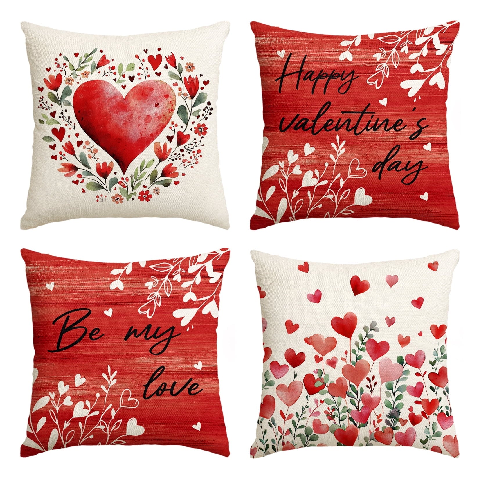 Sm:)e Be My Love Floral Valentines Day Pillow Cover 18x18 Inch Set of 4