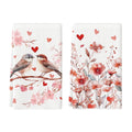 Sm:)e Valentine's Day Kitchen Dish Towels, 18x26 Inch, Set of 2, Couple Birds Pink Floral
