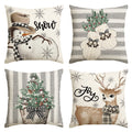 Sm:)e Christmas Snowman Reindeer Gloves Eucalyptus Throw Pillow Covers, 16 x 16 Inch Winter Holiday Stripes Cushion Case Decoration for Sofa Couch Set of 4