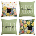 Sm:)e Flower Bless Home Black Cat Spring Throw Pillow Covers Set of 4,18x18 Inch,Multicolor