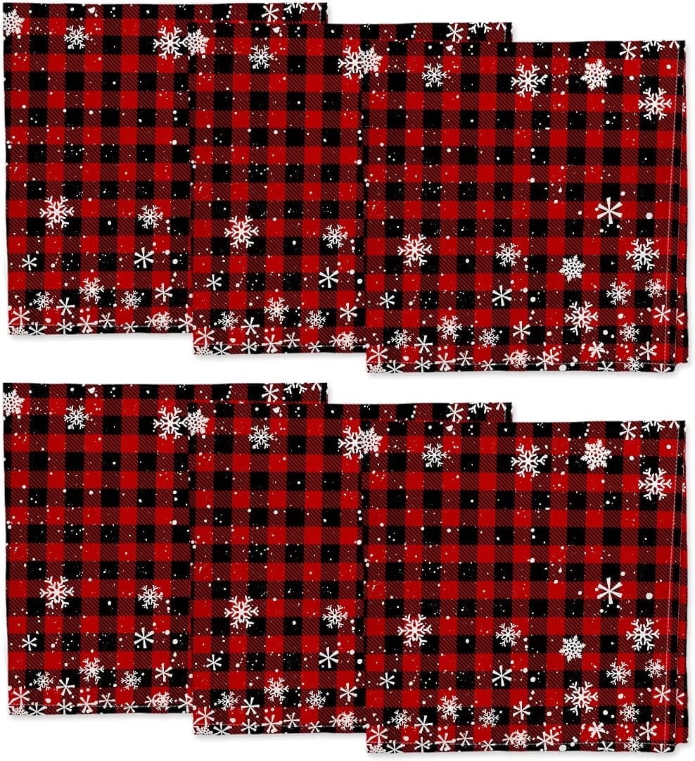 Sm:)e Snowflakes Winter Christmas Buffalo Plaid Cloth Napkins 6-Pack 18 x 18 Inch