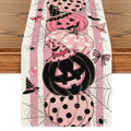 Sm:)e Polka Dot Pink Pumpkin Witch Hat Spider Web Ghost Bat Halloween Table Runner 13x72 Inch