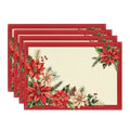 Sm:)e Red Border & Poinsettia Christmas Placemats 12 x 18 Inch, Set of 4, Winter Table Decor Supplies for Kitchen Dining & Holiday Party