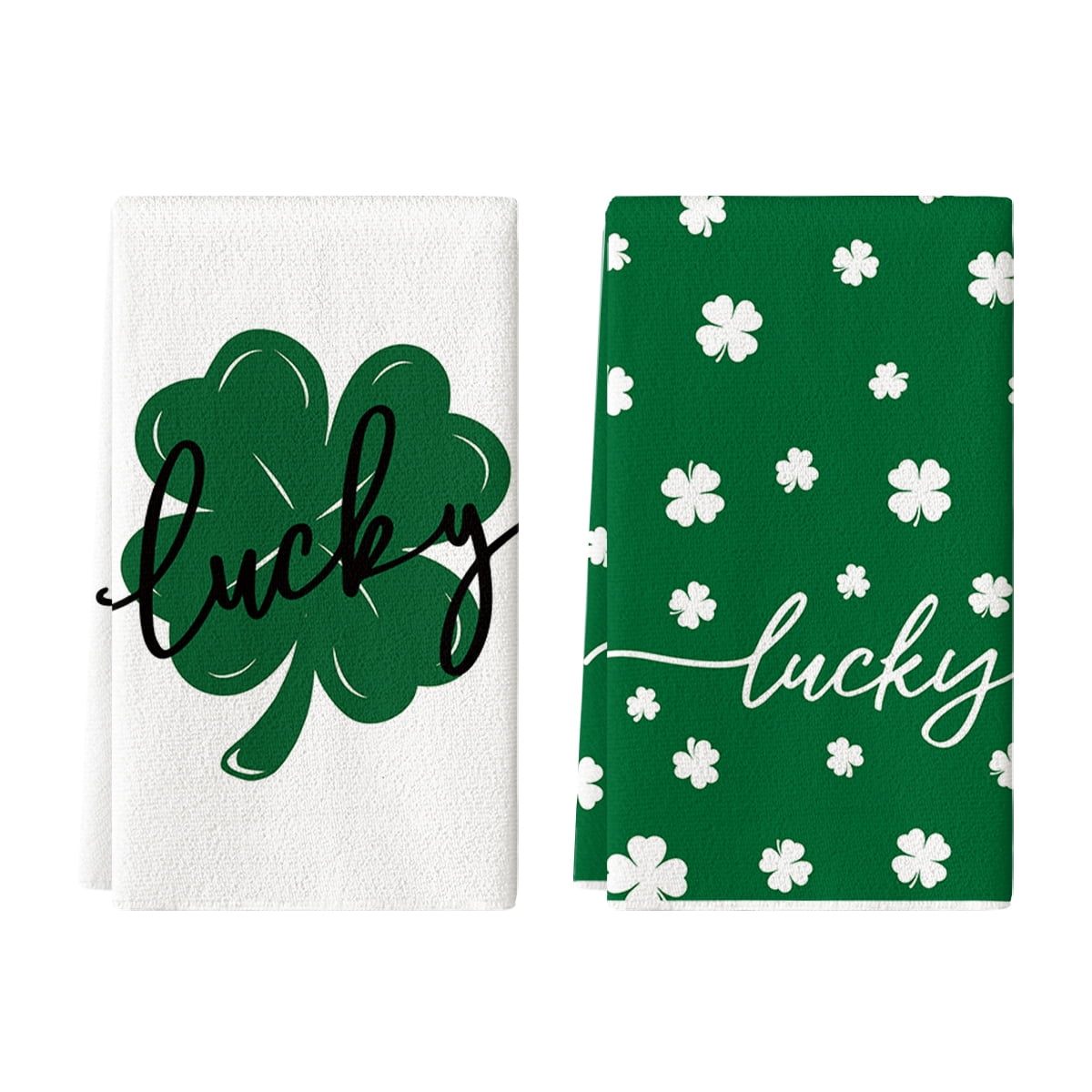 Sm:)e Green Clover Shamrock Luck St. Patrick's Day Kitchen Towels Set of 2, 18 x 26 Inch