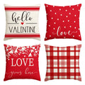 Sm:)e Valentine's Day Red and White Love Throw Pillow Covers, 16 x 16 Inch Hello Valentine Plaid Wedding Cushion Case Decoration for Sofa Couch Set of 4