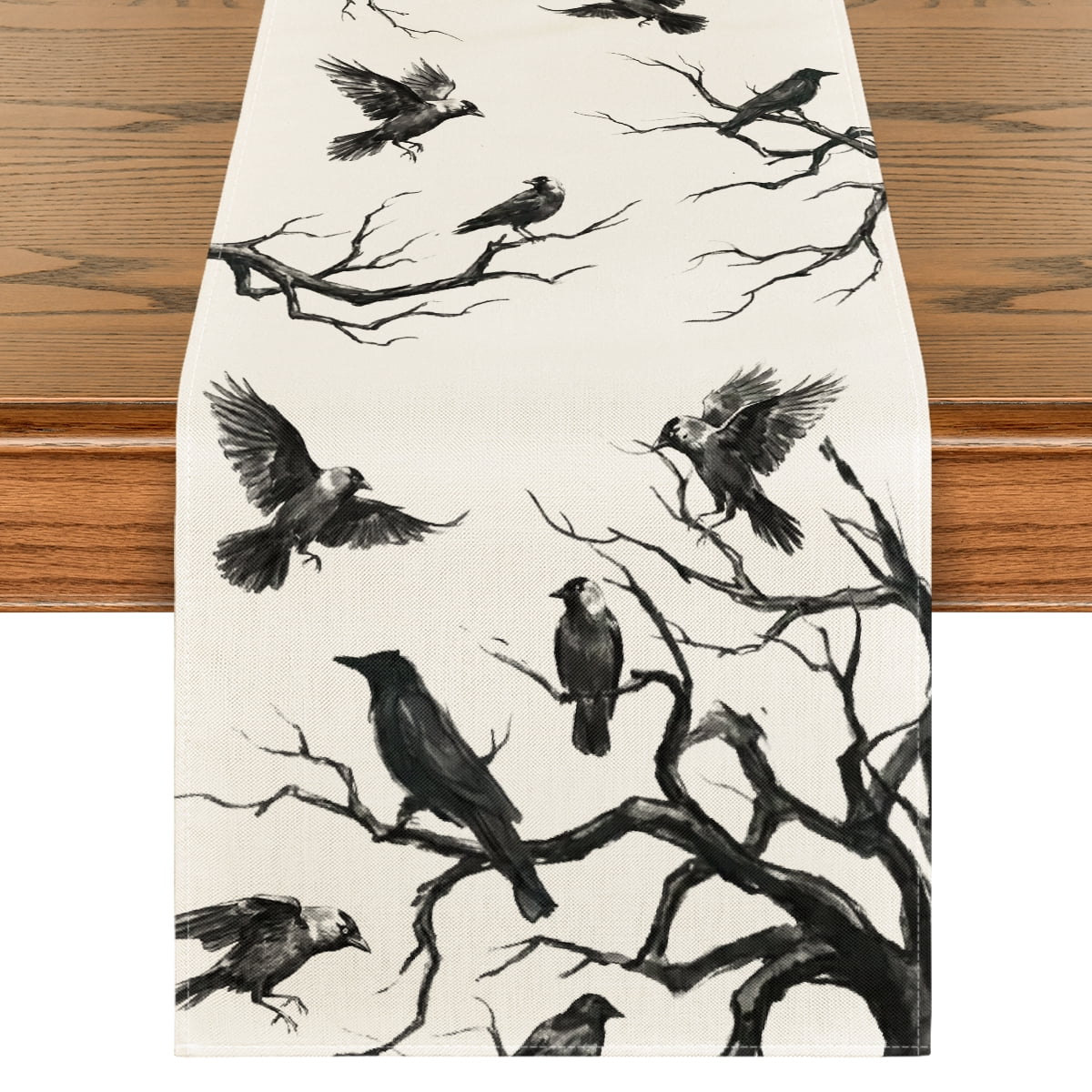 Smile Silhouette Tree Crows Halloween Table Runner 13 x 108 Inch