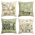 Sm:)e Hello Sunshine Floral Spring Throw Pillow Covers Set of 4,18x18 Inch,Green,Watercolor