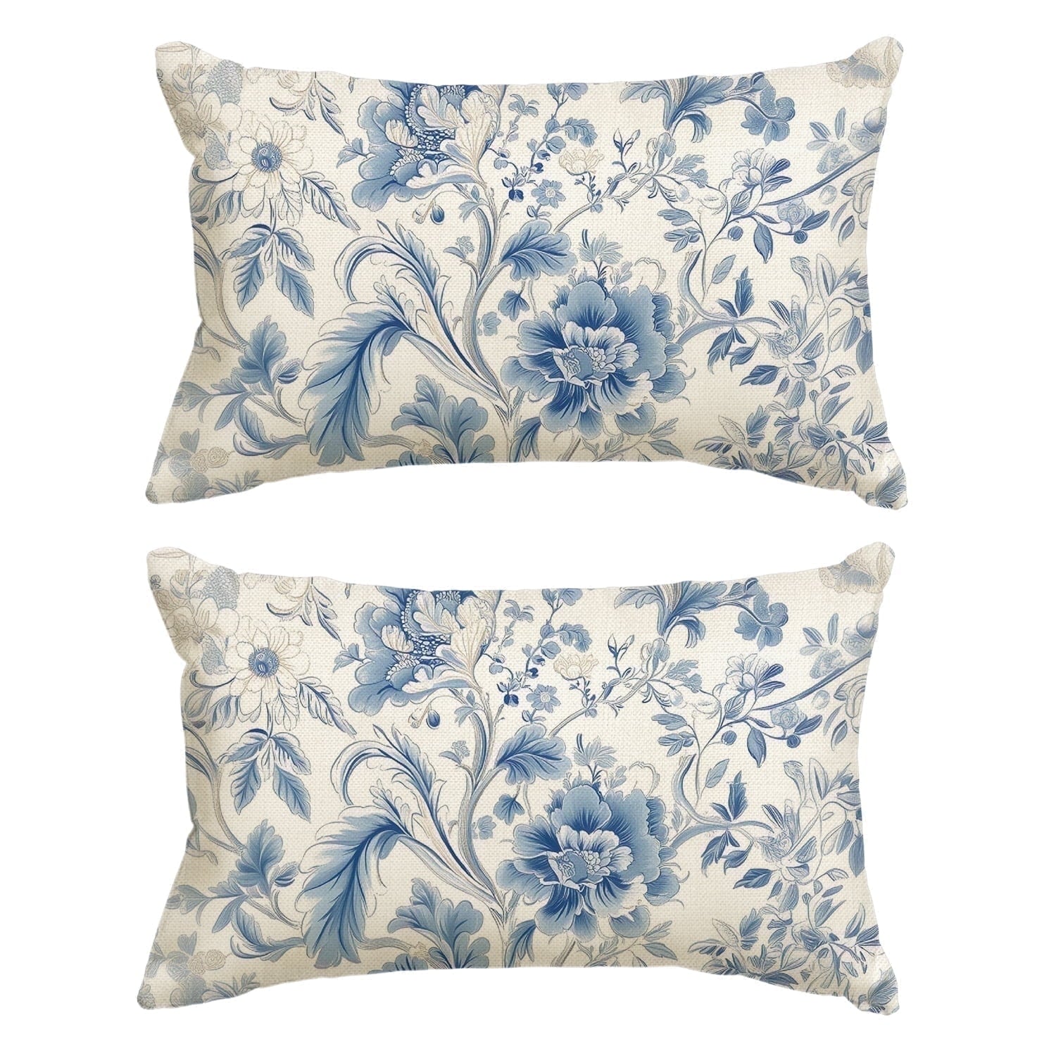 Sm:)e 2 Set Chinoiserie Flowers Trees Blue Throw Pillow Cover, 12 x 20 Inch Floral Cushion Case Outdoor Decoration for Sofa Couch Farmhouse